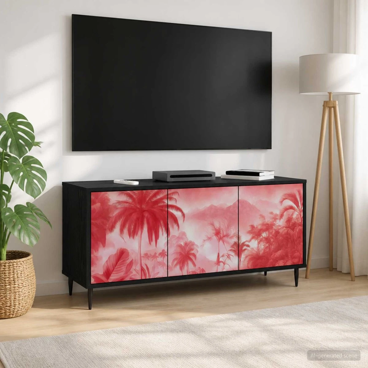 vidaXL TV-skab AACHEN 102x33x51 cm Sort Eg med Palmemønster