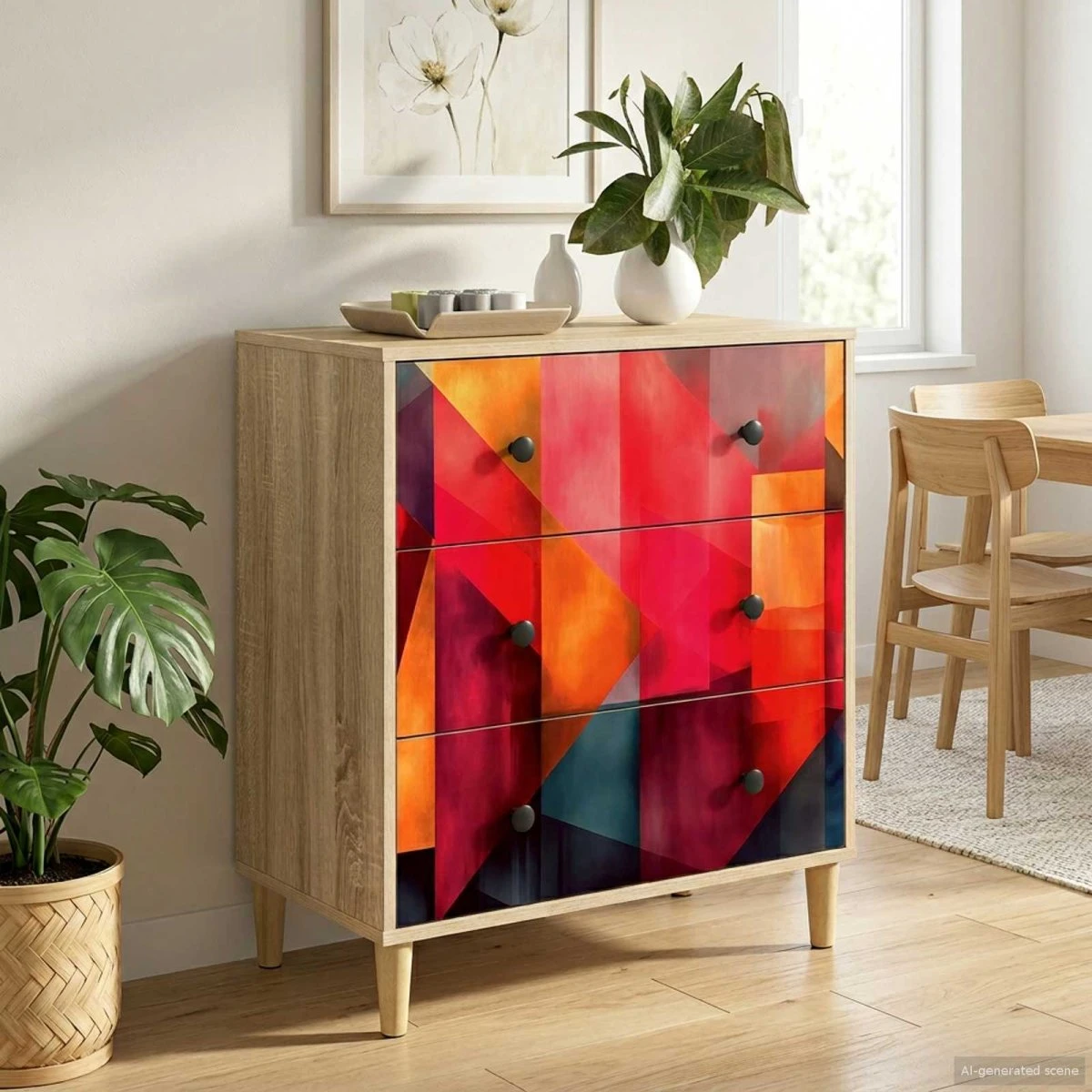 vidaXL HEESCH Skuffeskab med farvebloktryk, Sonoma-eg, 66x36,5x75 cm