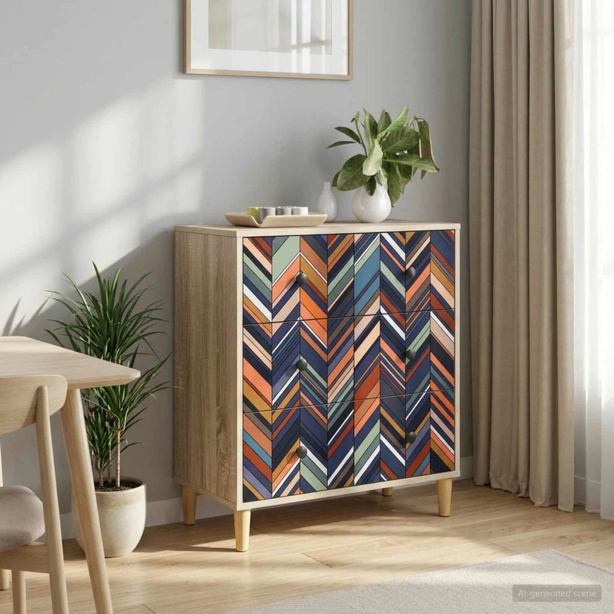vidaXL OMMEN Skuffeskab med geometrisk print, Sonoma-eg, 66x36,5x75 cm