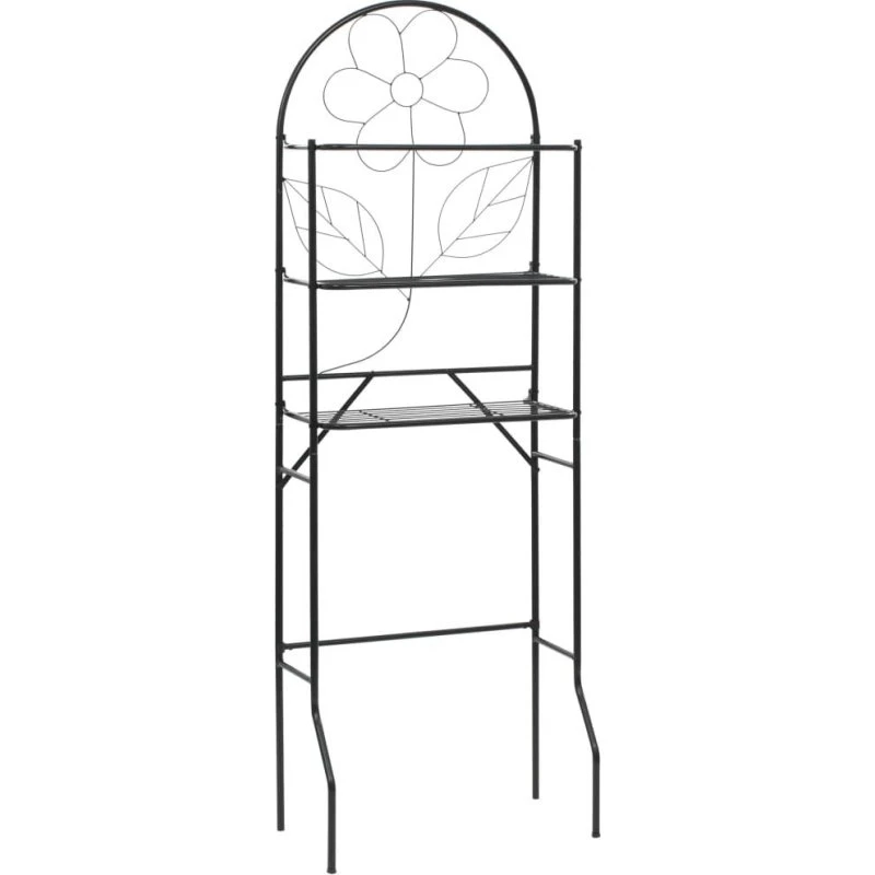 Badeværelsesstativ 60x33x174 cm - Sort stål, blomsterdesign