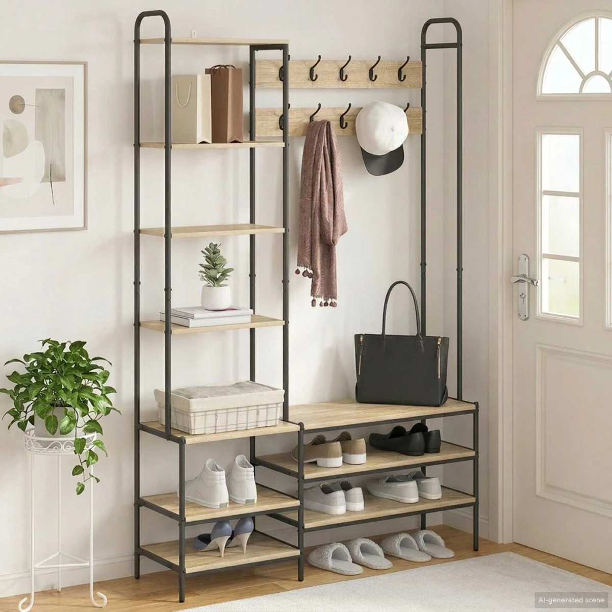 vidaXL Knagerække med skobænk i Sonoma-eg, 120,5 x 34 x 190 cm