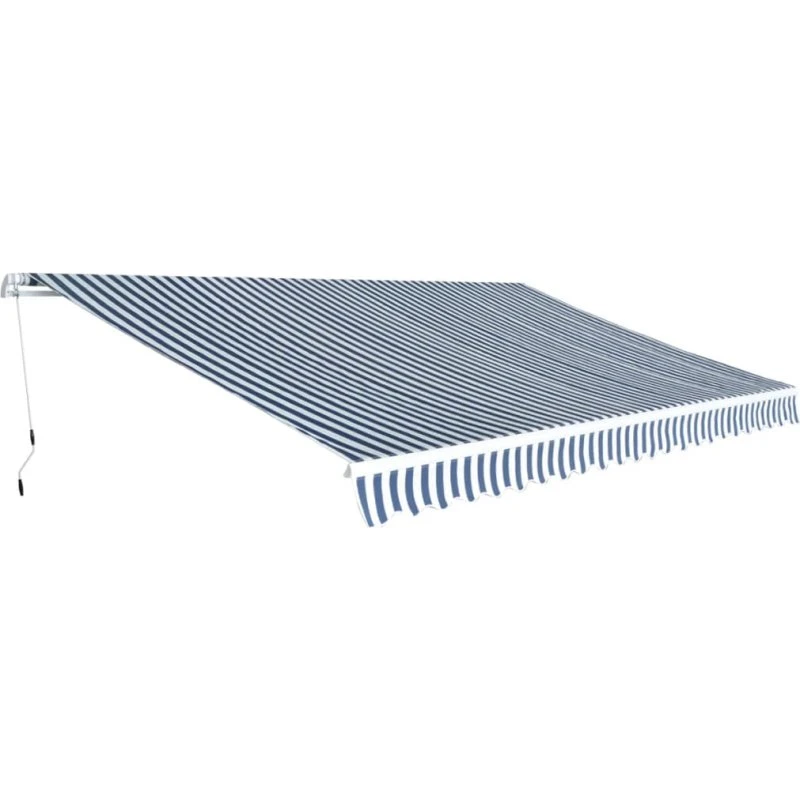 Foldemarkise manuel 500 cm blå/hvid – robust aluminiumsstel