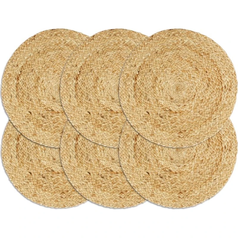 Dækkeservietter 6 stk. rund 38 cm i jute - natur
