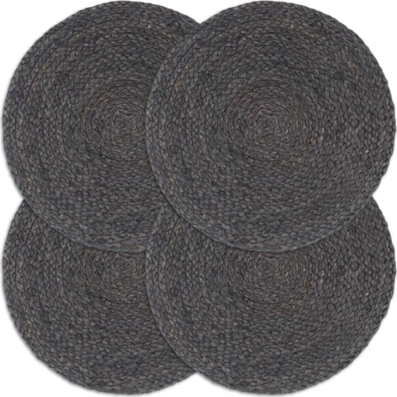 Dækkeservietter i jute 4 stk. rund 38 cm - mørkegrå