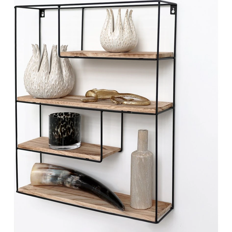 Sort metal vægreol - Rektangel - 55x45x11 cm