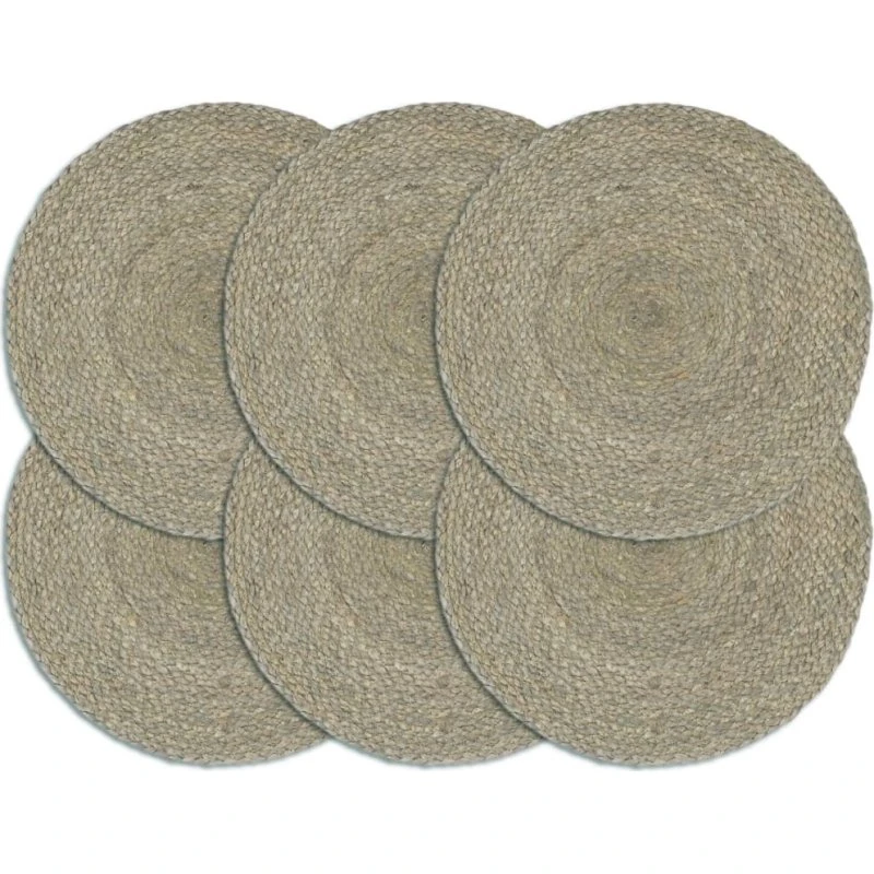 Runde dækkeservietter i jute 38 cm – 6 stk. grå