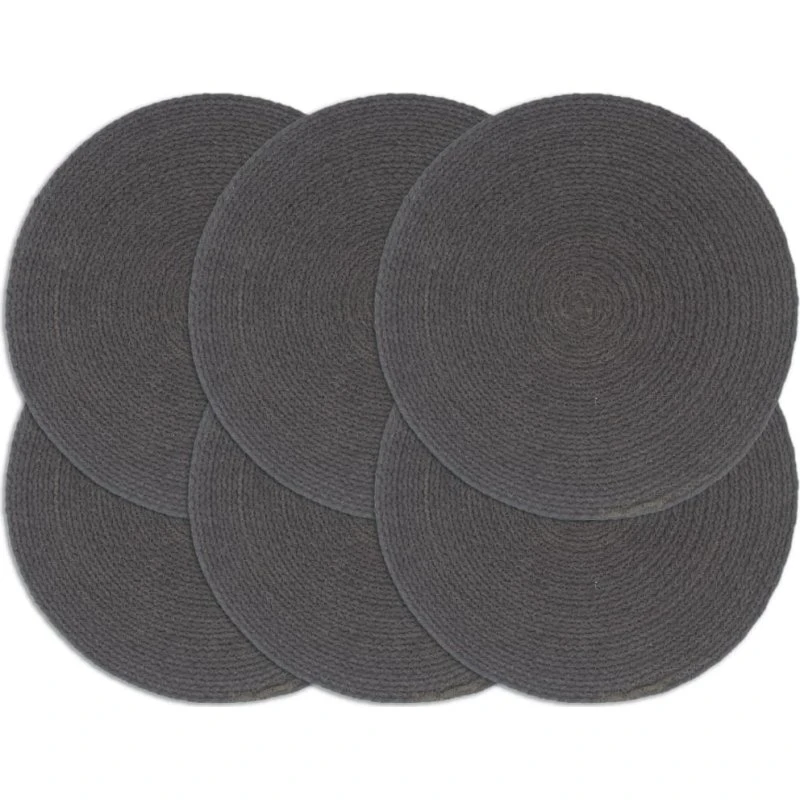 Dækkeservietter 6 stk rund 38 cm 100% bomuld mørkegrå