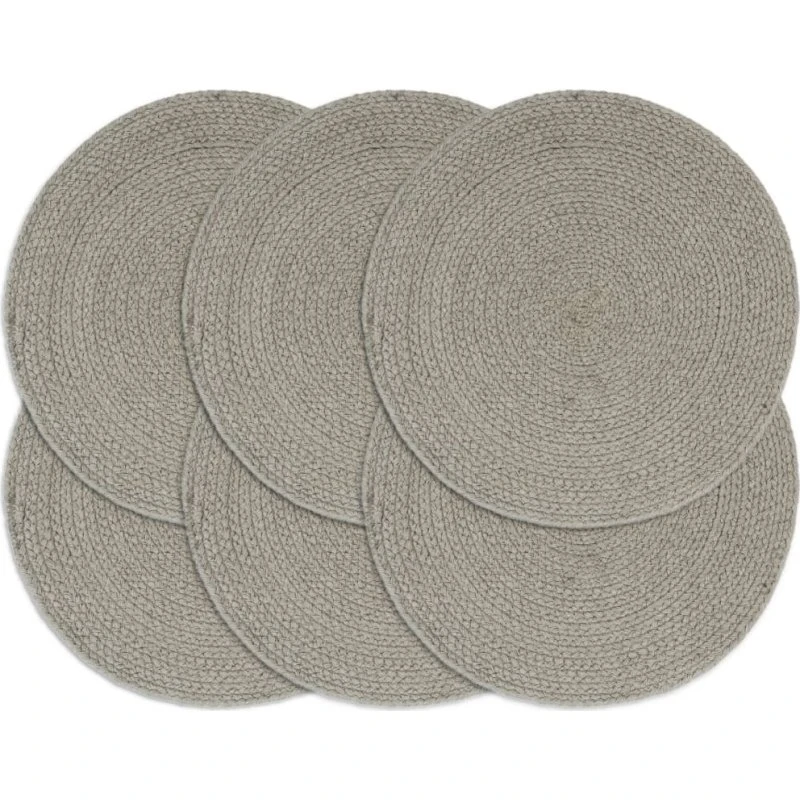 Håndvævede dækkeservietter 6 stk. Ø38 cm bomuld – grå
