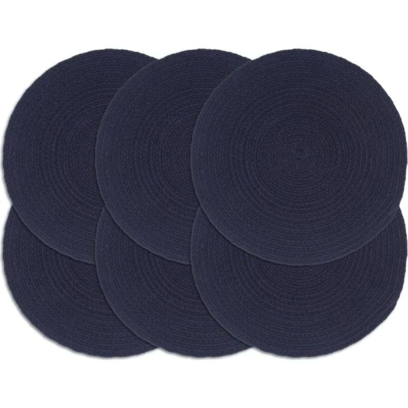 Dækkeservietter 6 stk, 38 cm rund – håndlavet bomuld (marineblå)