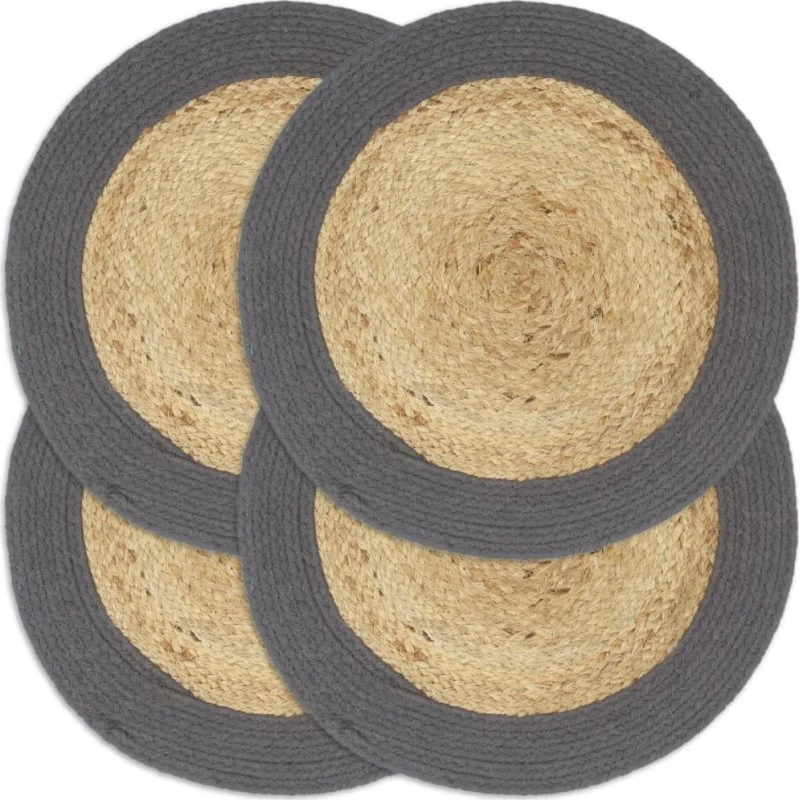 Dækkeservietter 4 stk. 38 cm – jute/bomuld natur/antracit