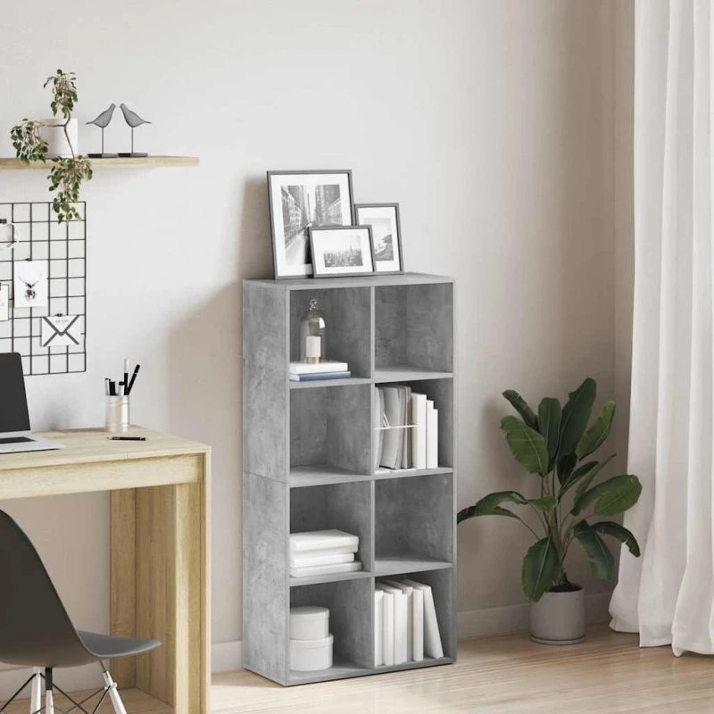Bogreol/skænk 66x30x130 cm i konstrueret træ — betongrå