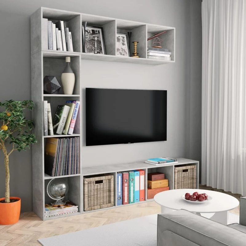 3-dele bogreol & TV-møbel 180x30x180 cm – betongrå