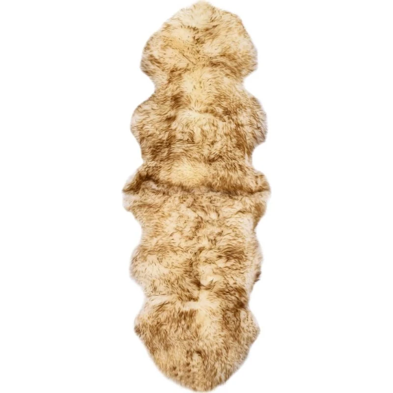 Ægte fåreskindstæppe 60x180 cm – melangebrun, høj luv