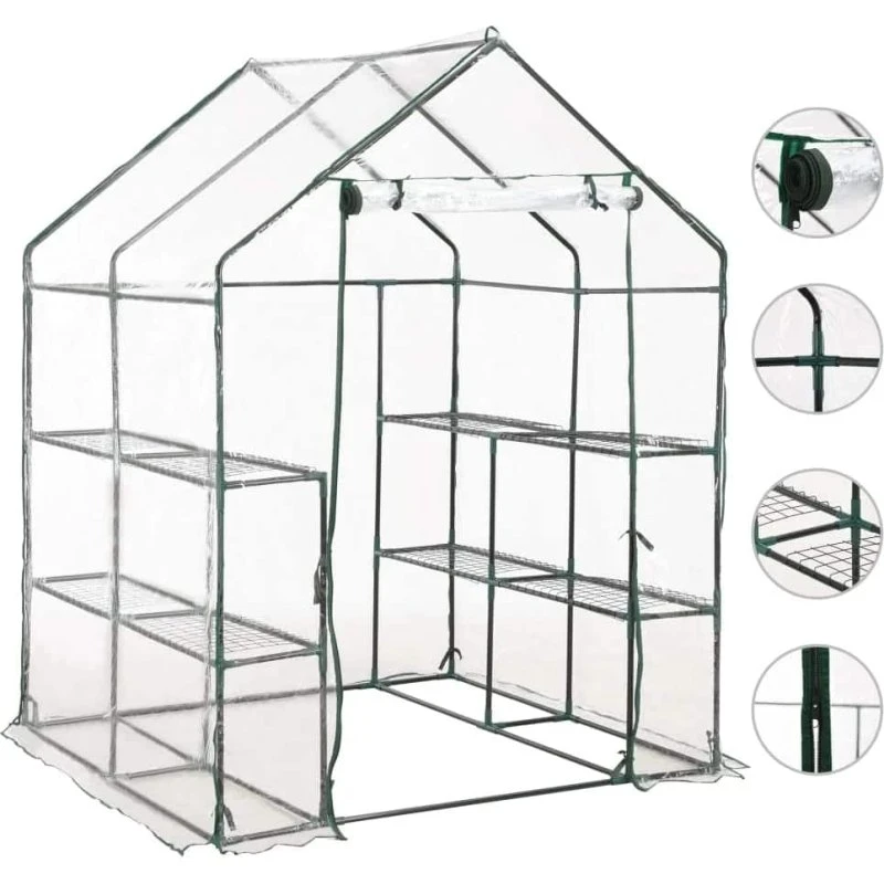 Drivhus 8 hylder 143x143x195 cm – rustresistent stål