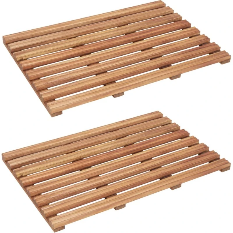 Bademåtte i massivt akacietræ 2 stk. 56x37 cm