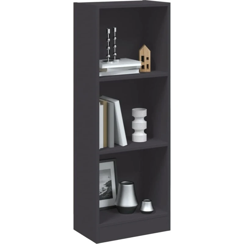 Bogreol 3 hylder 40x24x109 cm – grå konstrueret træ