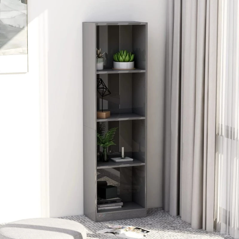 Bogreol 4 hylder 40x24x142 cm – grå højglans