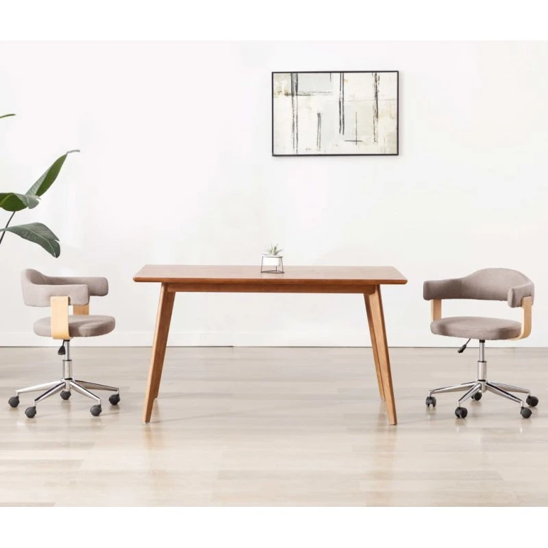 Drejelig spisebordsstol i bøjet træ og stof – gråbrun