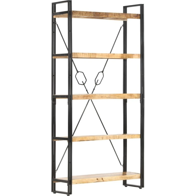 Bogreol i massivt mangotræ, 5 hylder 90x30x180 cm