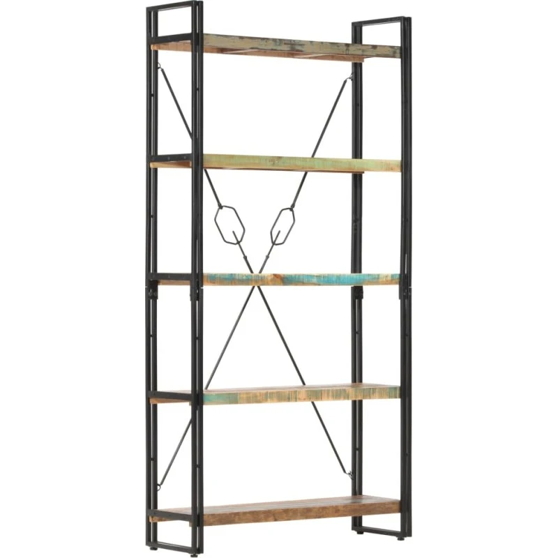 Bogreol 5 hylder 90x30x180 cm i massivt genbrugstræ