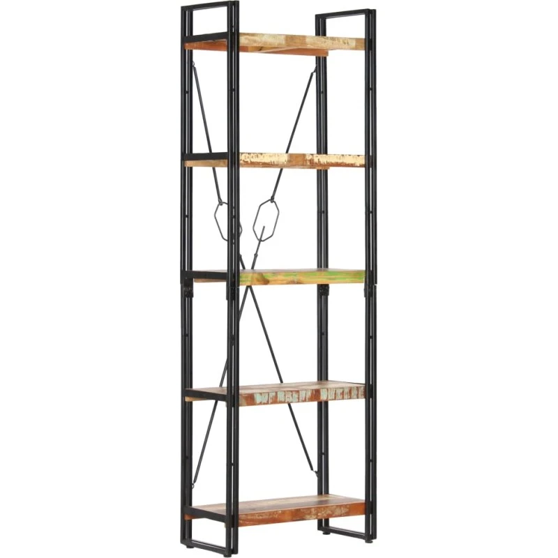 Bogreol 5 hylder 60x30x180 cm i massivt genbrugstræ