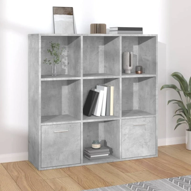 Bogreol 98x30x98 cm i konstrueret træ – betongrå