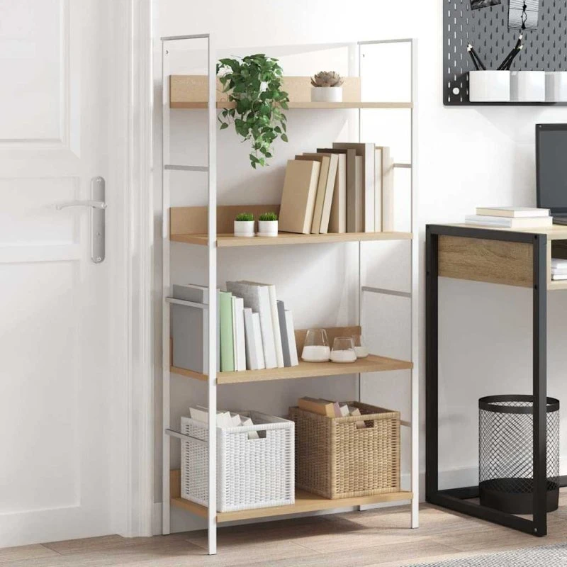 Bogreol 60x27,6x124,5 cm, 4 hylder – egetræ/metal