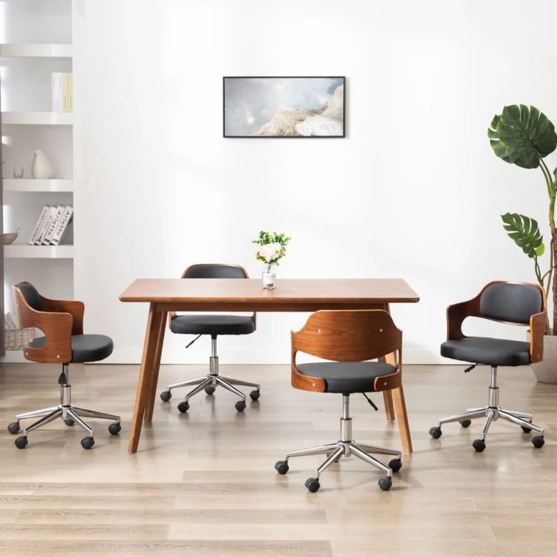 Drejelige spisebordsstole 4 stk. – bøjet træ & sort kunstlæder