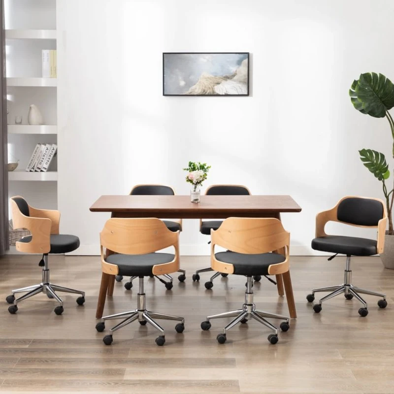 Drejelige spisebordsstole 6 stk. bøjet træ & kunstlæder, sort