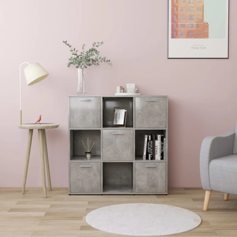 Bogreol 90x30x90 cm konstrueret træ – betongrå