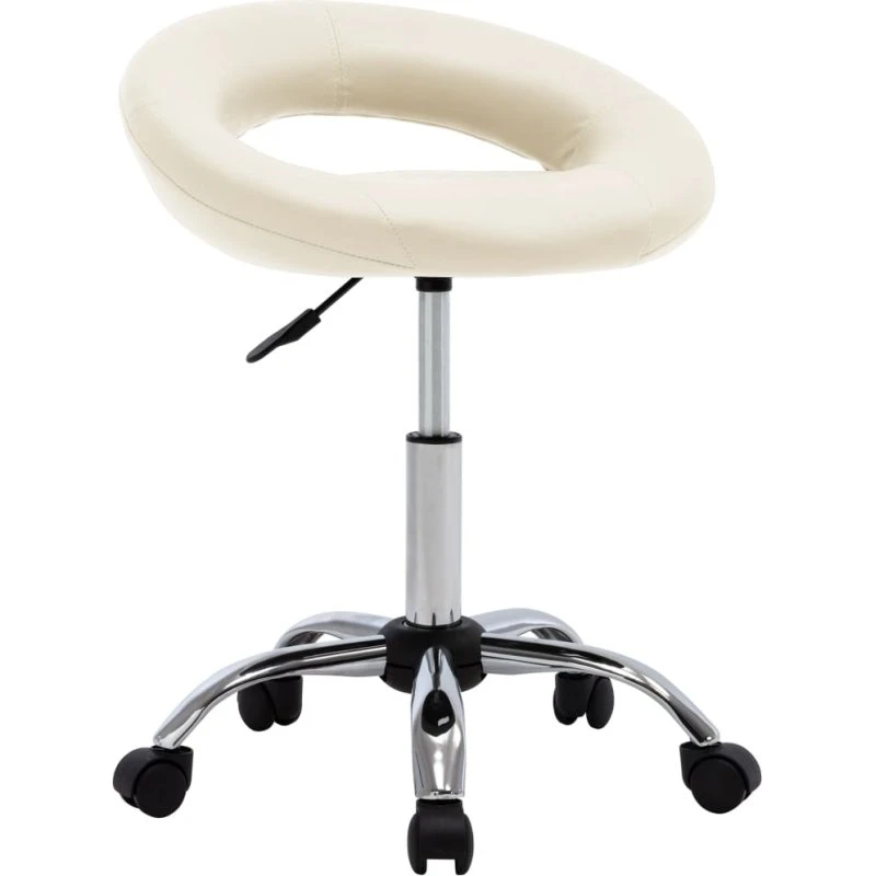 Arbejdsstol i creme kunstlæder med hjul og gaslift