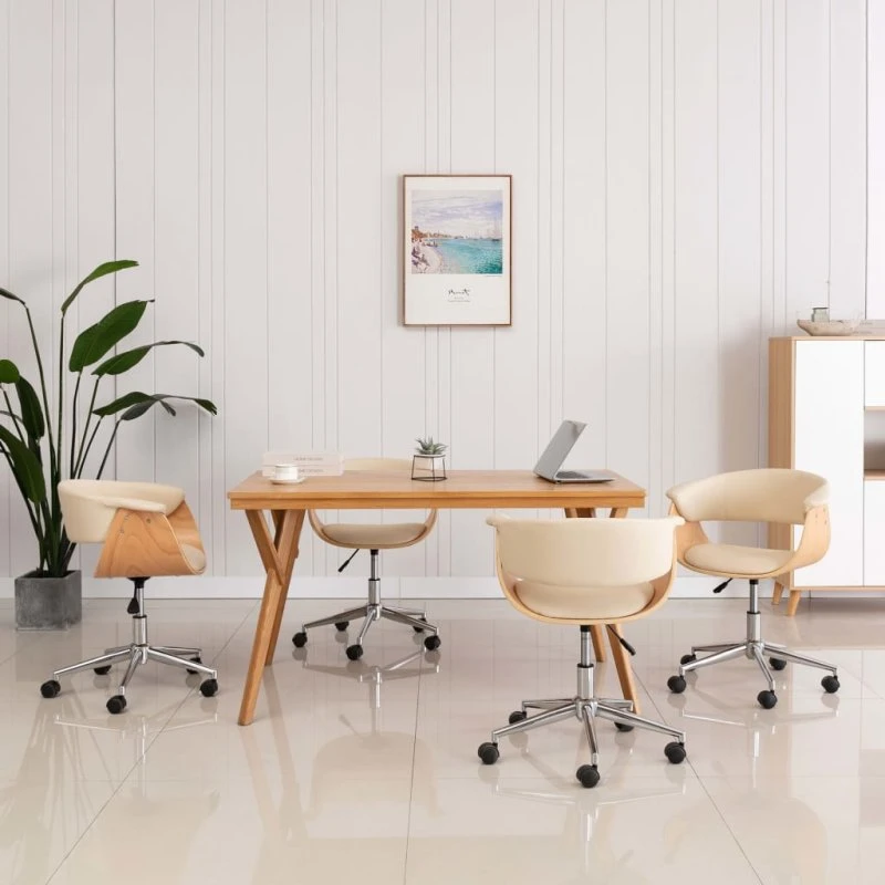 Drejelige spisebordsstole 4 stk. i creme kunstlæder