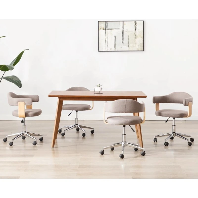 Drejelige spisebordsstole 4 stk. – bøjet træ & stof, gråbrun