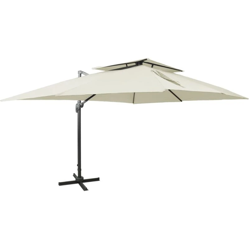 Fritstående haveparasol dobbelt top sand 400x300 cm