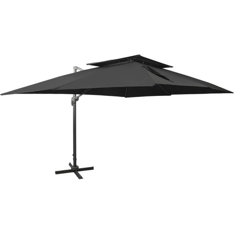 Fritstående haveparasol dobbelt top 400x300 cm - Sort