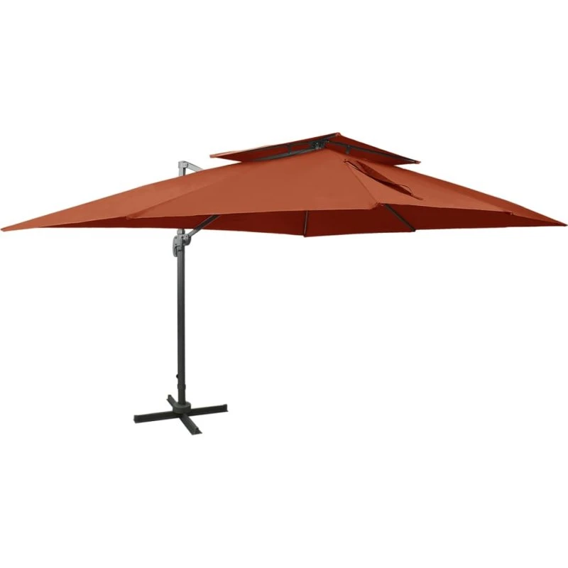 Fritstående haveparasol dobbelt top terrakotta 400x300 cm