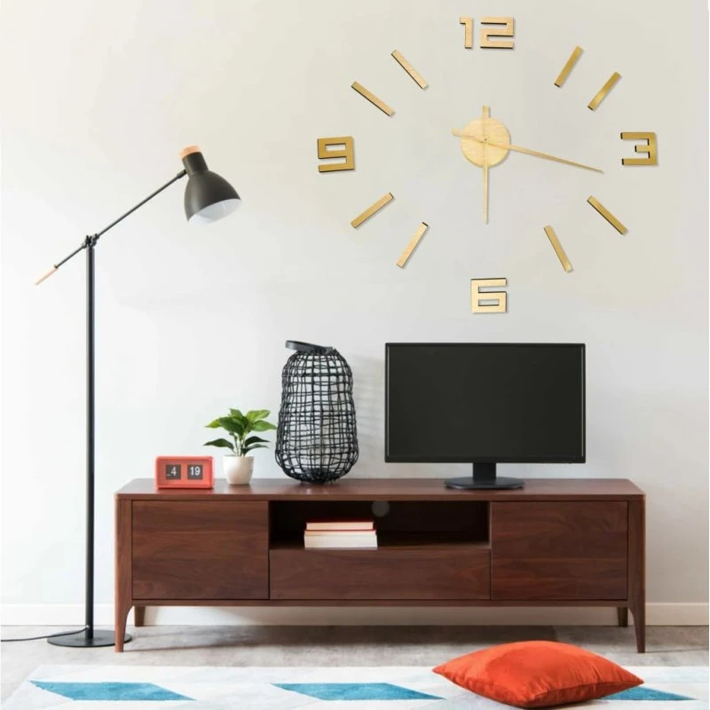 XXL 3D-vægur 100 cm guldfarvet – moderne DIY design