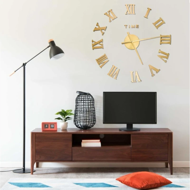 3D XXL vægur 100 cm – Moderne DIY guldfarvet