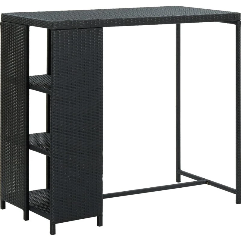 Barbord med opbevaring 120x60x110 cm - sort polyrattan