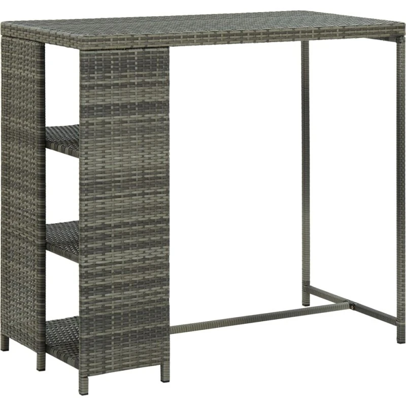 Barbord med opbevaring 120x60x110 cm - grå polyrattan