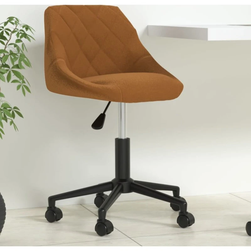 Drejelig kontorstol i fløjl, brun – justerbar & på hjul