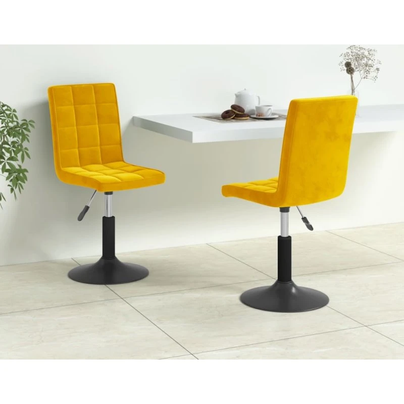 Drejelige spisebordsstole i fløjl 2 stk. – sennepsgul