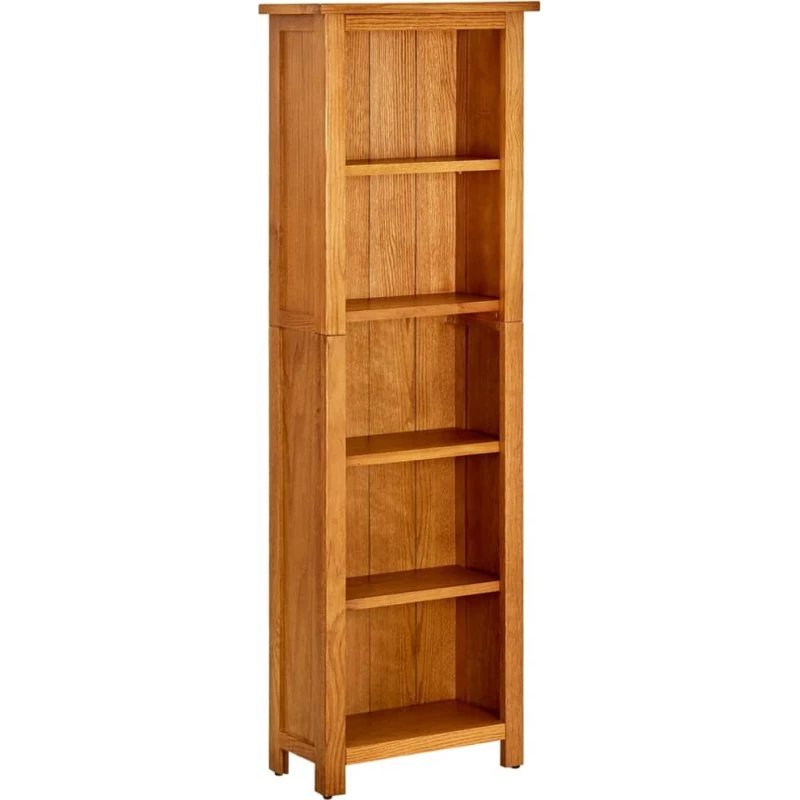 Bogreol i massivt egetræ, 5 hylder 45x22x140 cm