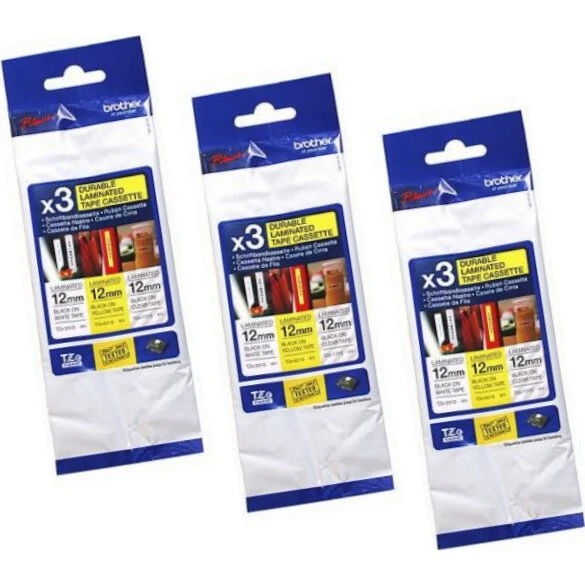 Brother TZe34M3 3-pak lamineret labelbånd - sort