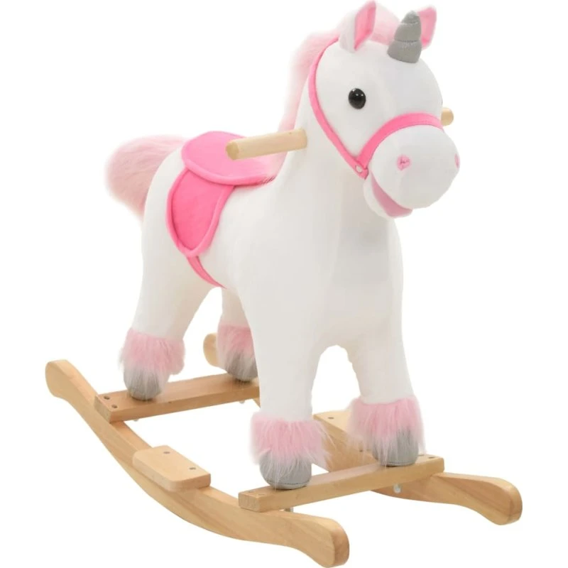 Gyngedyr Enhjørning i Plys 65x32x58 cm - Lyserød/Hvid