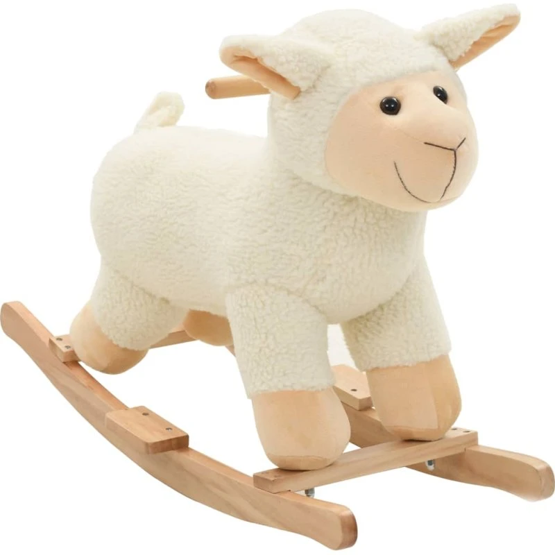 Gyngedyr fåreformet plyssæde 78x34x58 cm - hvid