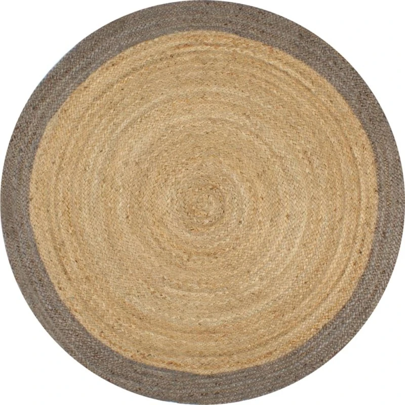 Håndlavet jutetæppe med grå kant Ø120 cm