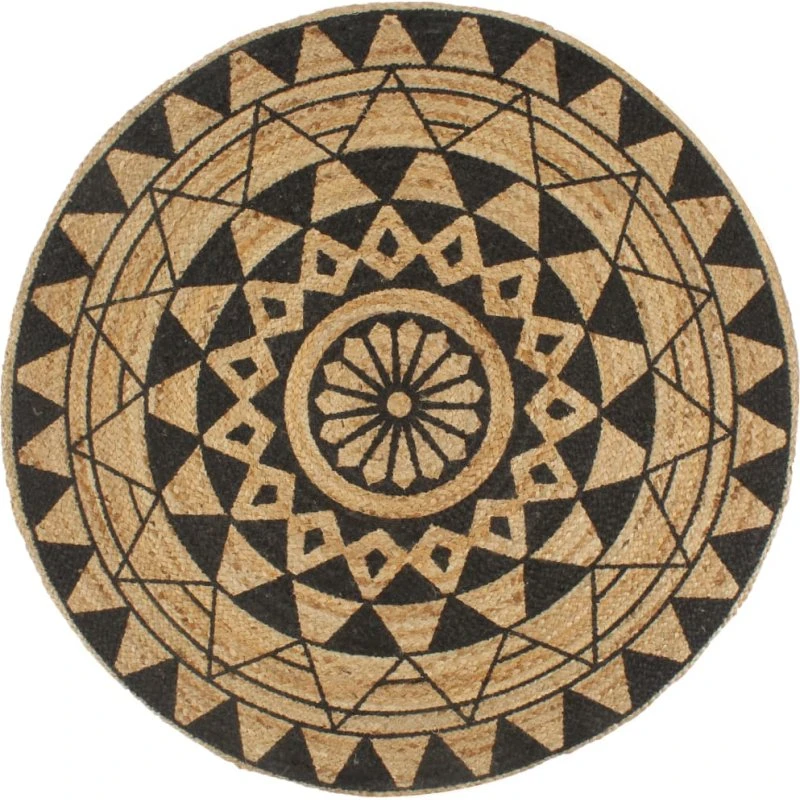 Håndlavet jutetæppe med sort mønster 150 cm