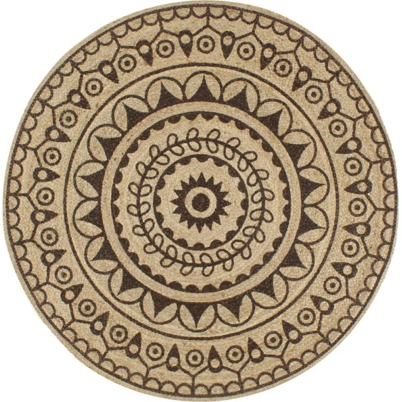 Håndlavet jutetæppe med mørkebrunt mønster 120 cm