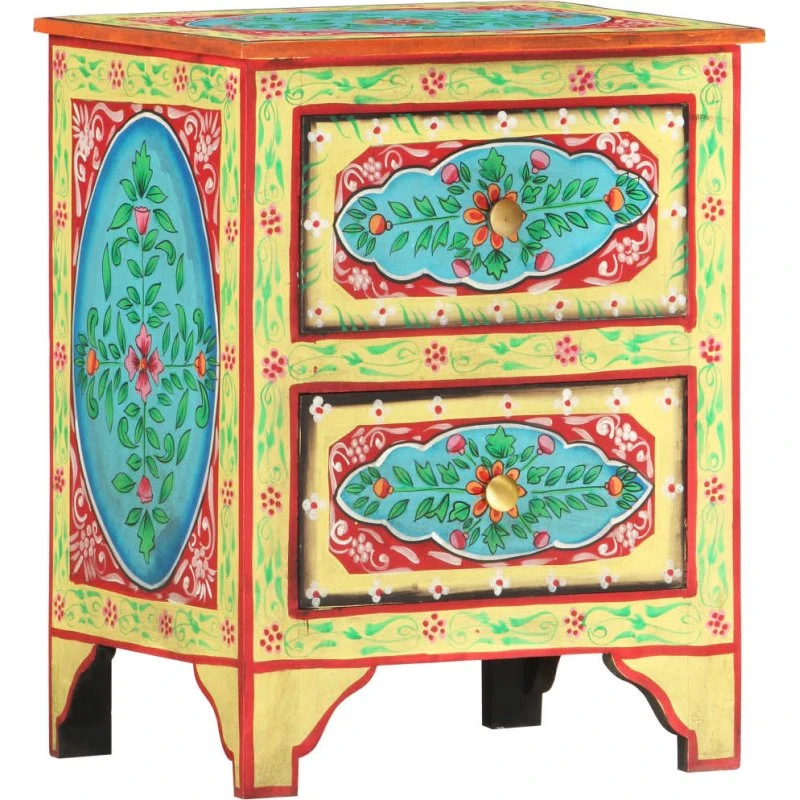 Håndmalet sengeskab i mangotræ 40x30x50 cm